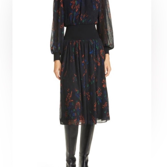 Rib Waist Long Sleeve Midi Dress - Picture 2 of 9